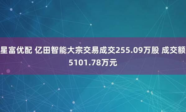 星富优配 亿田智能大宗交易成交255.09万股 成交额5101.78万元